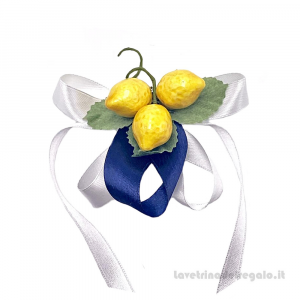Fiocco chiudipacco Bianco e Blu con limoni 9 cm - Decorazioni