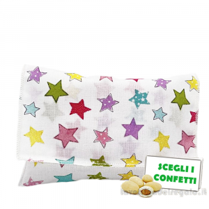 Sacchetto bustina Portaconfetti bianco Bomboniera con stelle colorate linea Star 11x8 cm - Made in Italy