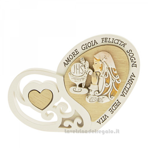 Icona cuore con Bambina e Calice in resina 12 cm - Bomboniera comunione bimba