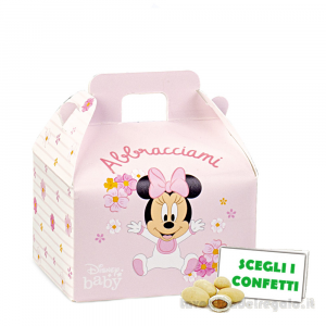 Scatola valigetta Portaconfetti rosa Bomboniera Battesimo Bimba Minnie Baby Disney 7x6x4.3 cm