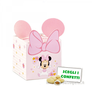 Scatola Portaconfetti rosa Bomboniera Battesimo Bimba Minnie Baby Disney 5x5x5 cm