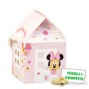 Scatola casetta Portaconfetti rosa Bomboniera Battesimo Bimba Minnie Baby Disney 5.5x5.5x5 cm