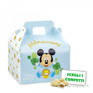 Scatola valigetta portaconfetti celeste Bomboniera Battesimo Bimbo Topolino Baby Disney 7x6x4.3 cm