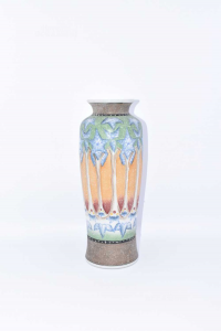 Vaso In Ceramica Fantasia Verde Beige Arancione 36 Cm
