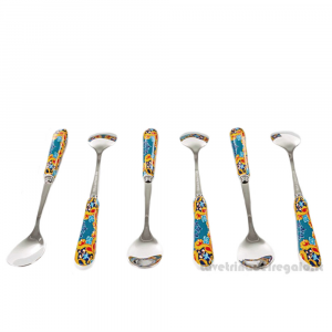 Set 6 cucchiaini Maioliche in porcellana e metallo 15 cm - Idea Regalo