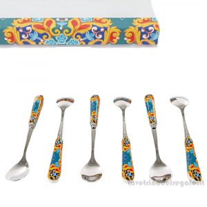 Set 6 cucchiaini Maiolica in porcellana e metallo 15 cm - Bomboniera matrimonio