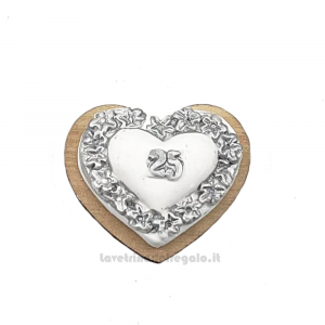 Applicazione Bomboniera 25° Anniversario Nozze cuore con Numero in legno e gessetto 2.5 cm - Decorazioni
