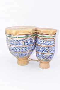 Pair Drums In Terracotta Artisanal Diameter 20 And 12 Cm,h 25 Cm