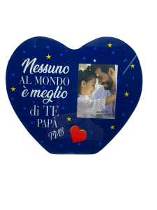 Portafoto a cuore in vetro blu con frase dedicata al PapÃ  