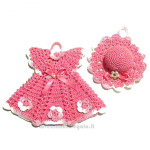 Presina vestitino e Cappello puntaspilli rosa ad uncinetto - Handmade in Italy