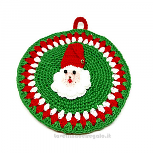 Presina natalizia rotonda con Babbo Natale ad uncinetto 12,5 cm - NC209 - Handmade in Italy