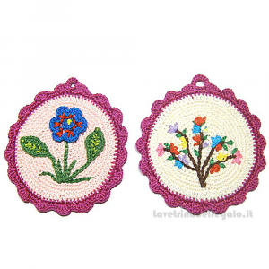 Presina rotonda colorata con fiore ad uncinetto 15 cm NC148 - 2 PEZZI - Handmade in Italy