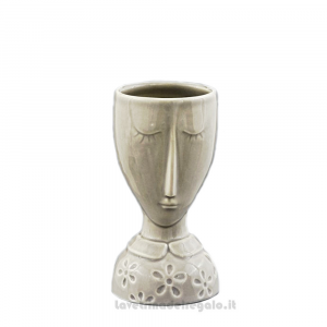 Vaso grigio viso stilizzato in ceramica smaltata 6.5x12 cm - Idea Regalo