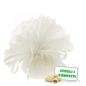 Velo Portaconfetti bianco Bomboniera linea Flora a pois in organza 24 cm
