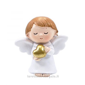 Bomboniera Statuina Angelo bambino con cuore dorato in resina 5 cm