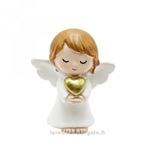Bomboniera Statuina Angelo bambina con cuore dorato in resina 5 cm