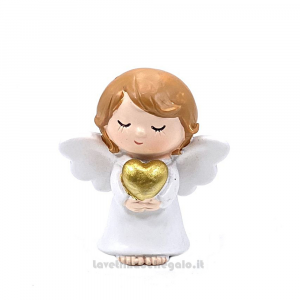 Bomboniera Magnete Angelo bambina con cuore dorato in resina 5 cm