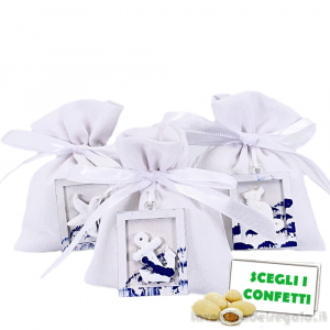 Sacchetto Portaconfetti bianco Bomboniera Matrimonio con decorazione Stile Mare 9x11 cm