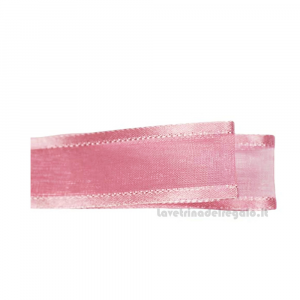 Nastro per Bomboniere rosa antico in organza con bordo in raso Baratti - 1.2 cm x 50 mt
