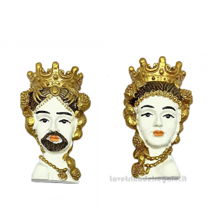 Bomboniera Matrimonio Magnete Testa di Moro Bianco e Oro in resina 6 cm