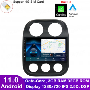 ANDROID autoradio navigatore per Jeep Compass Jeep Patriot 2009-2016 CarPlay Android Auto GPS USB WI-FI Bluetooth 4G LTE