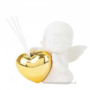 Bomboniera Profumatore Angelo con cuore dorato in porcellana 11.5x9x10 cm