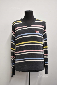 Sweater Man Cotton Superdry Striped Gray Size M