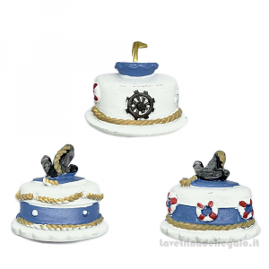 Bomboniera Matrimonio Magnete a forma di torta con soggetti marini in resina 4 cm