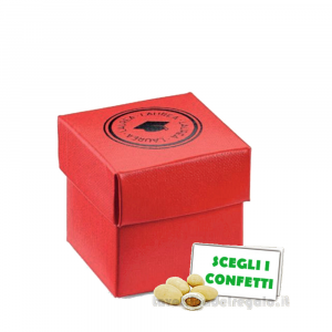 Scatola cubo Portaconfetti rosso Bomboniera Laurea con tocco Nero 5x5x5 cm
