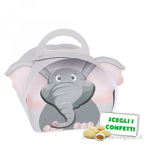 Scatola cesto Portaconfetti Bomboniera con Elefantino della collezione Zoo 4x4x5 cm