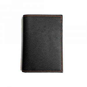 Modena vertical man wallet with credit card holder in genuine black hammered leather handmade