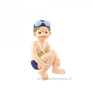 Bomboniera Comunione Bimbo Magnete bambino Nuotatore con medaglia in resina 4x5 cm