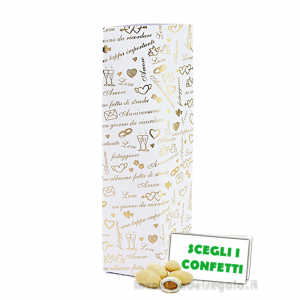 Scatola tubo Portaconfetti bianca e oro Bomboniera 50° Anniversario Nozze con scritte 3.5x3.5x12.7 cm