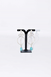 Earrings Artisanal With Spiral Stone Light Blue 10 Cm