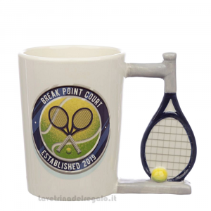 Tazza Mug con manico a forma di racchetta da Tennis in ceramica 14x8.5x11 cm - Idea Regalo