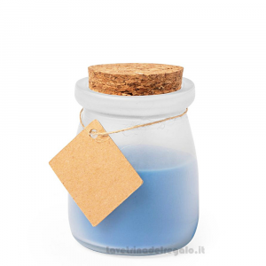 Candela blu in un barattolino in vetro satinato con tag 5.6x7.6 cm - Oriente