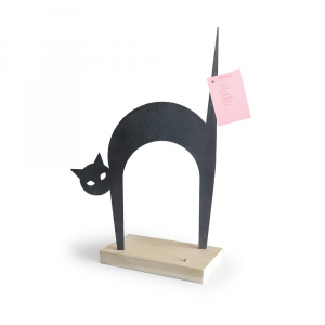 Magnetische Tafel Katze Fotohalter für Schreibtisch aus Holz und schwarzem Stahl