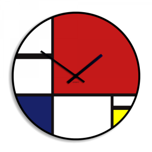 Mondrian round wall clock in digitally printed metal, diameter 44 cm