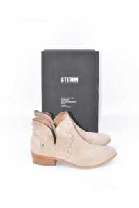 Ankle Boots Woman Stigm In True Leather Size 38 Beige Suede Made In Italy