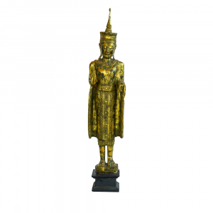 Statua Buddha in legno thailandese intagliata a mano