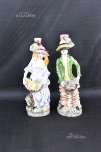 Pair Statue Of Vendemmiatori Him And Her H 28 Cm Hand Painted