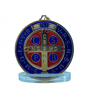 Saint Benedict  Golden chrome Metal Medal with Base