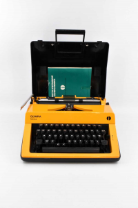 Typewriter Olympia Monica Yellow With Lid And Instructions,perfetta!