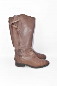 Boots Woman Brown Leather Size 41 Made In Italy