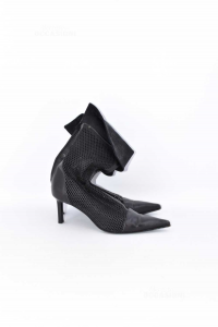 Boots Woman Lella Baldi Traforati Leather Black Size 36.5