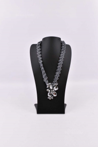 Necklace Girocollo Braided Gray With Flower