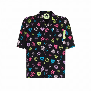 BARROW Camicia Maniche Corte S/S Shirt Popeline Multi Logo Black 