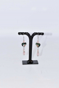 Earrings Handmade Glass With Pearls Pink