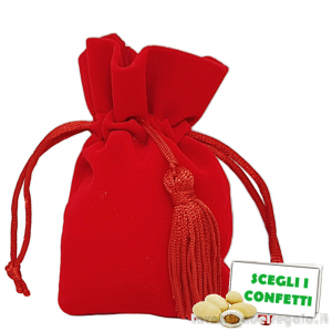 Sacchetto Portaconfetti rosso Bomboniera Laurea con nappina in velluto 10x13 cm