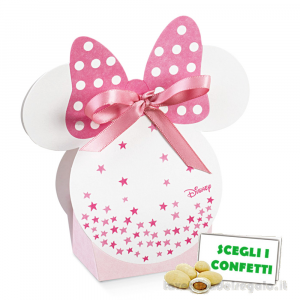 Scatola Portaconfetti rosa Minnie Stars con orecchie 5.5x4x10.5 cm - 24 PEZZI - Bomboniera